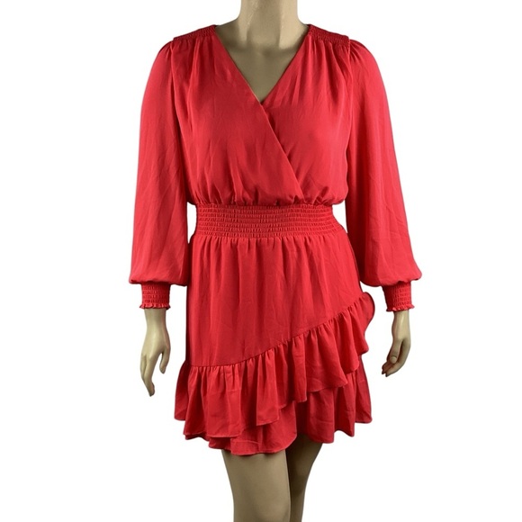 Vince Camuto Radiant Red Ruffle Wrap Mini Dress L - Picture 1 of 7